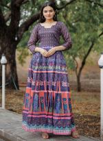 Pure Chanderi Multi Colour Casual Wear Printed Readymade Gown